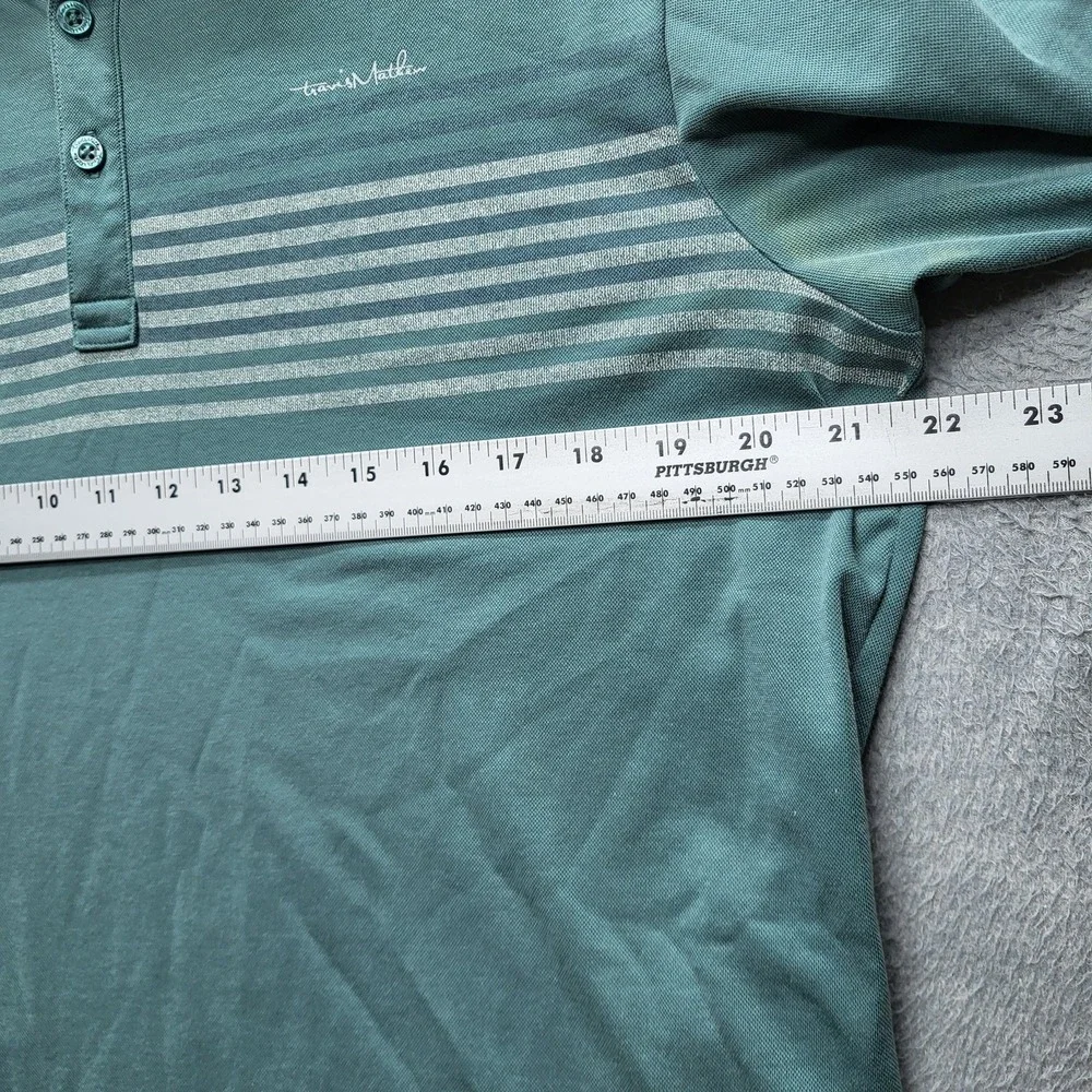 Travismathew Men Polo L Teal Brand‎ Signature Embroidery Striped Logo Button